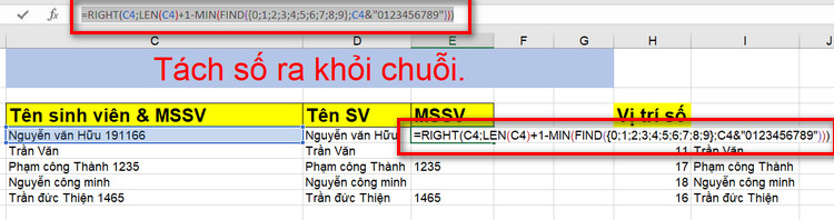 cách tách số ra khỏi chuỗi trong excel