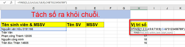 cách tách số ra khỏi chuỗi trong excel