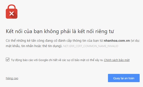 sữa lỗi kết nối của bạn không phải là kết nối riêng tư