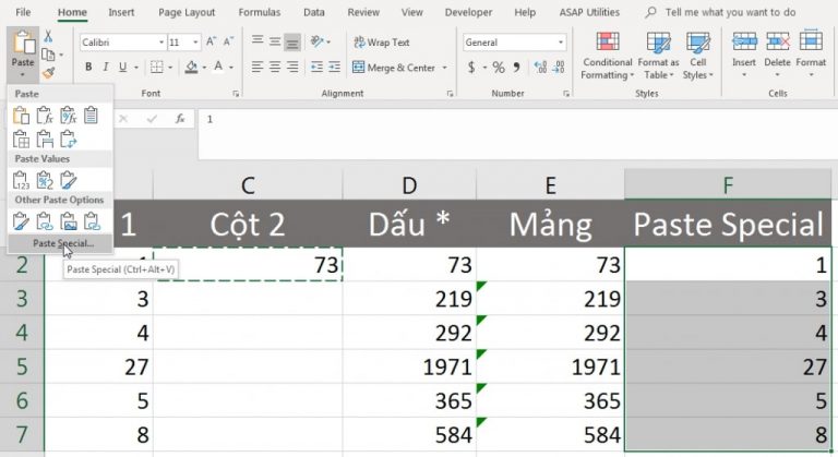 phép nhân trong excel