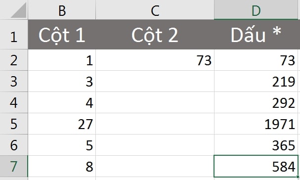 phép nhân trong excel