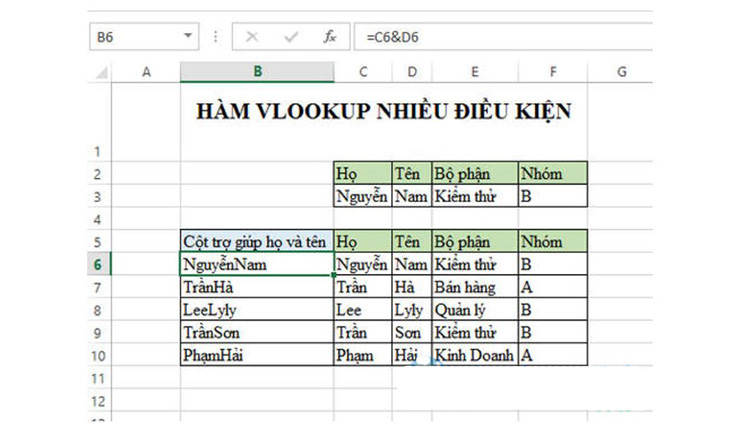 hàm vlookup nhiều điều kiện