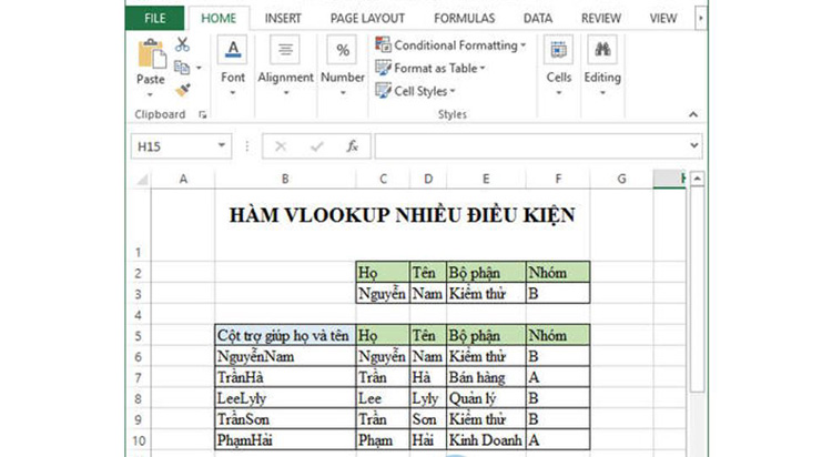 hàm vlookup nhiều điều kiện