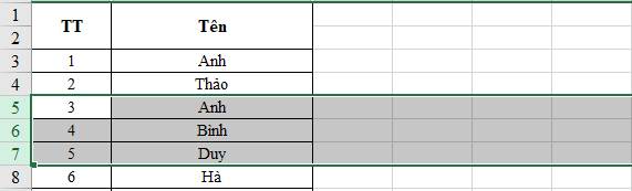 phím tắt chèn dòng trong excel