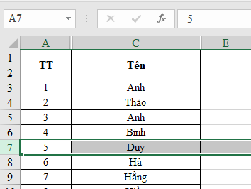 phím tắt chèn dòng trong excel