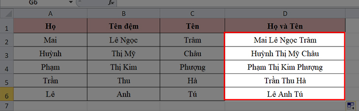 gộp cột trong excel