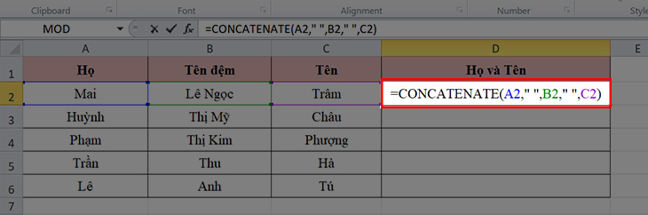 gộp cột trong excel