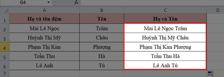 gộp cột trong excel