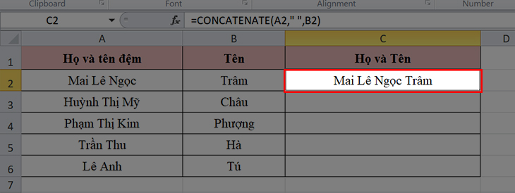 gộp cột trong excel