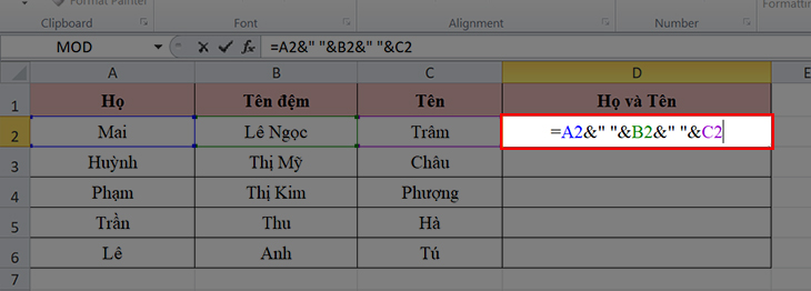 gộp cột trong excel