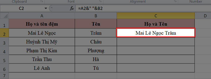 gộp cột trong excel