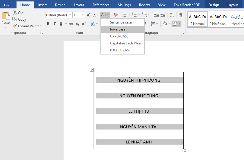 chuyển chữ hoa thành chữ thường trong excel