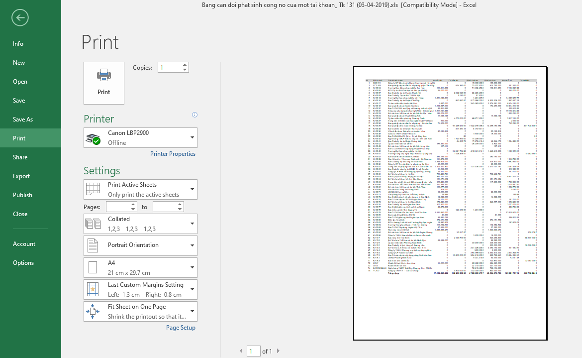 cách in excel vừa trang giấy a4