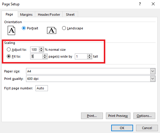 cách in excel vừa trang giấy a4