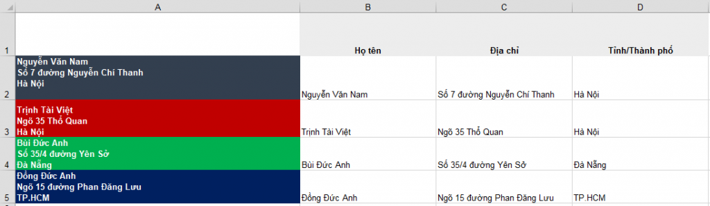 tách ô trong excel