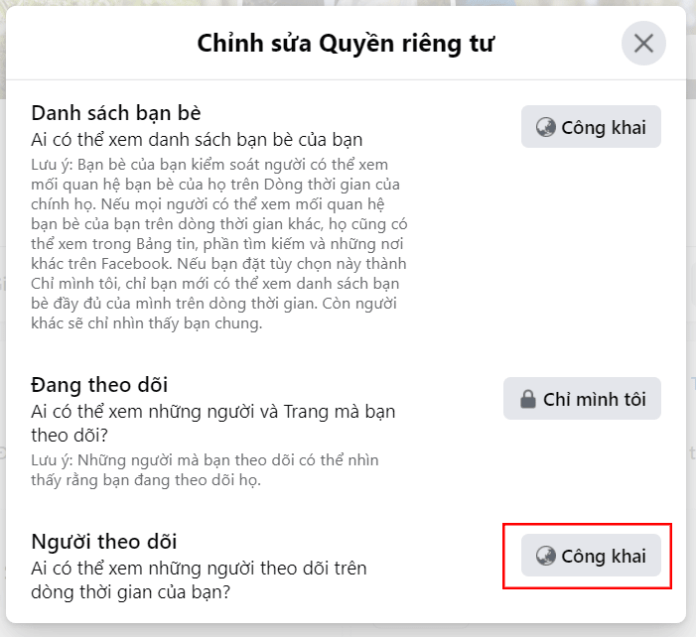 cách hiện người theo dõi trên facebook