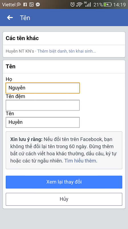 cách đổi tên facebook