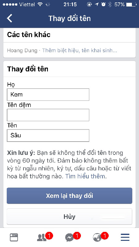 cách đổi tên facebook