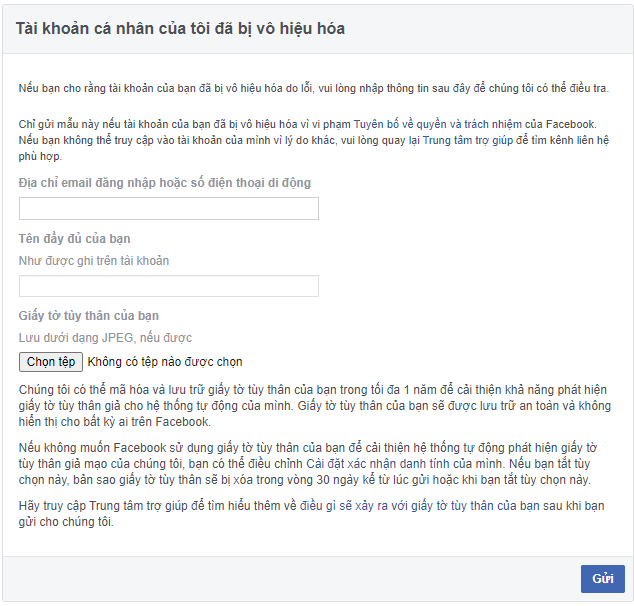 tài khoản facebook bị vô hiệu hóa